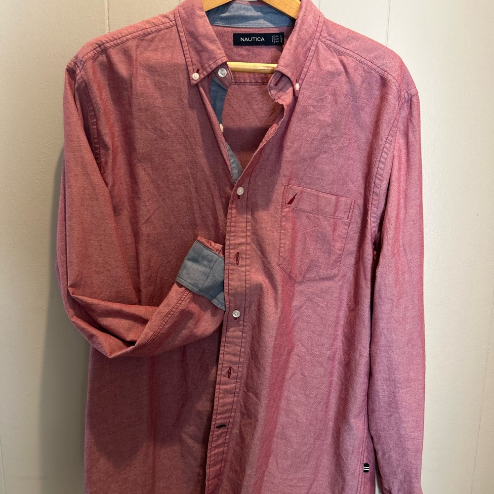 Nautica Men's Casual Red Button-Down Shirt